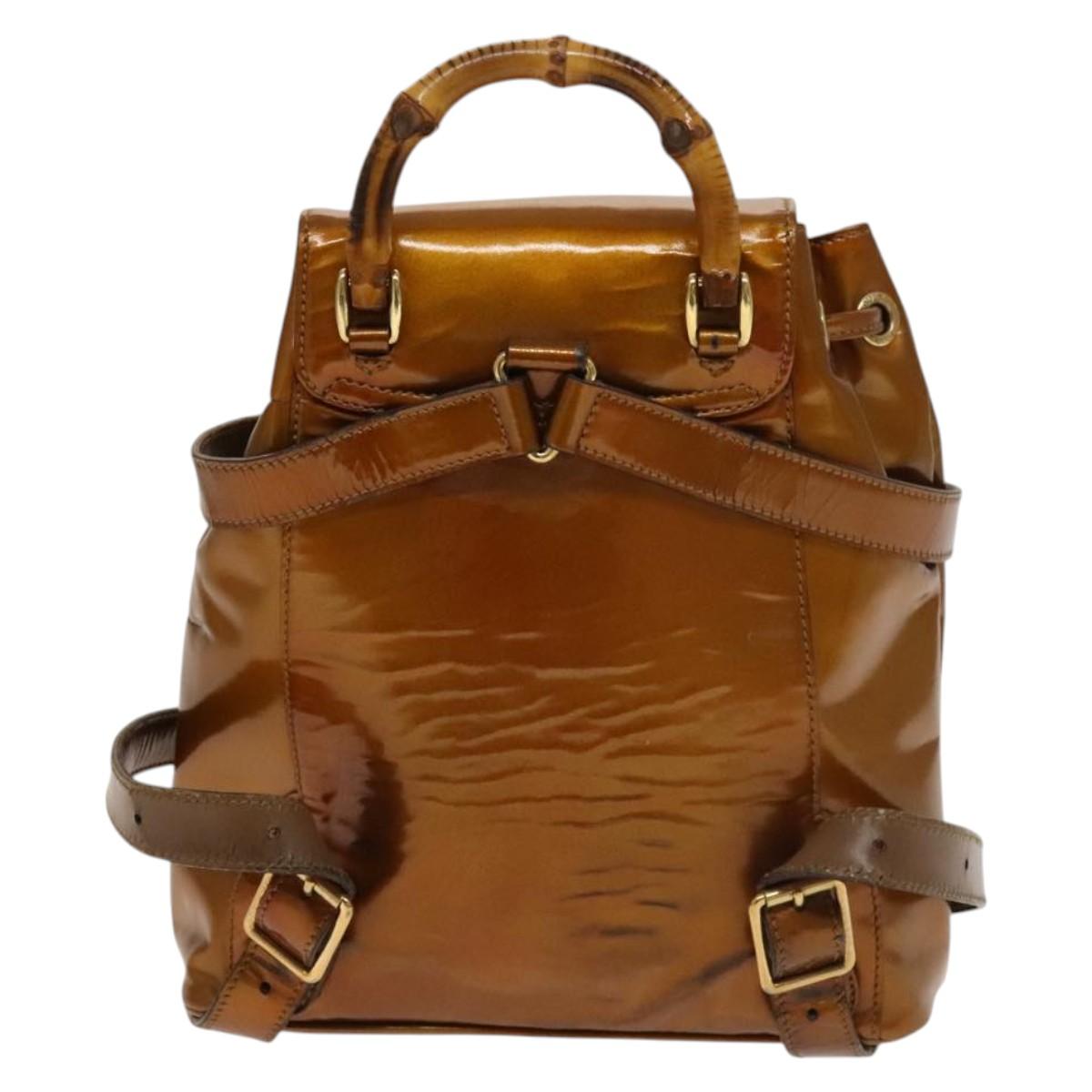 GUCCI Bamboo Backpack Enamel Outlet Brown Gold 003 8030 Auth bs28446