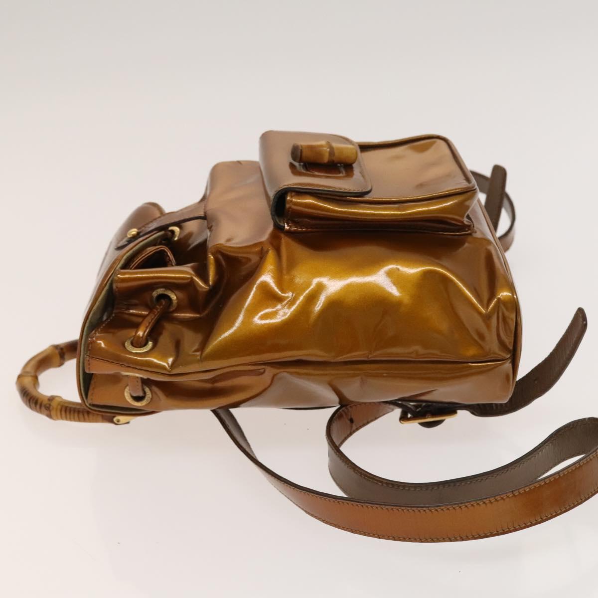 GUCCI Bamboo Backpack Enamel Outlet Brown Gold 003 8030 Auth bs28446