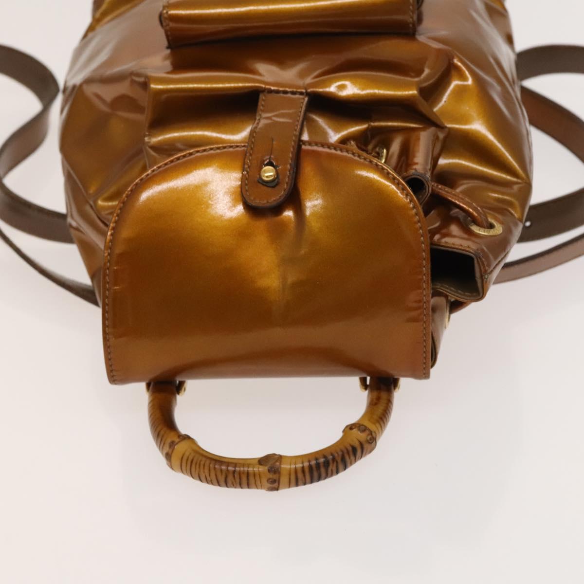 GUCCI Bamboo Backpack Enamel Outlet Brown Gold 003 8030 Auth bs28446