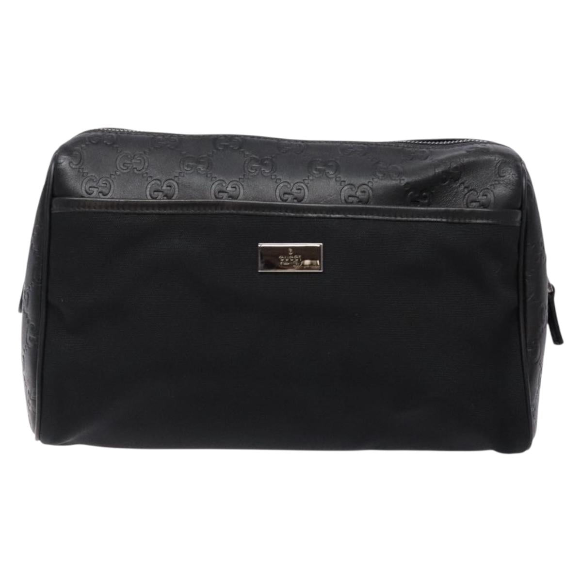 GUCCI GG Canvas Guccissima Clutch Bag Leather Black Silver 162792 Auth bs28448