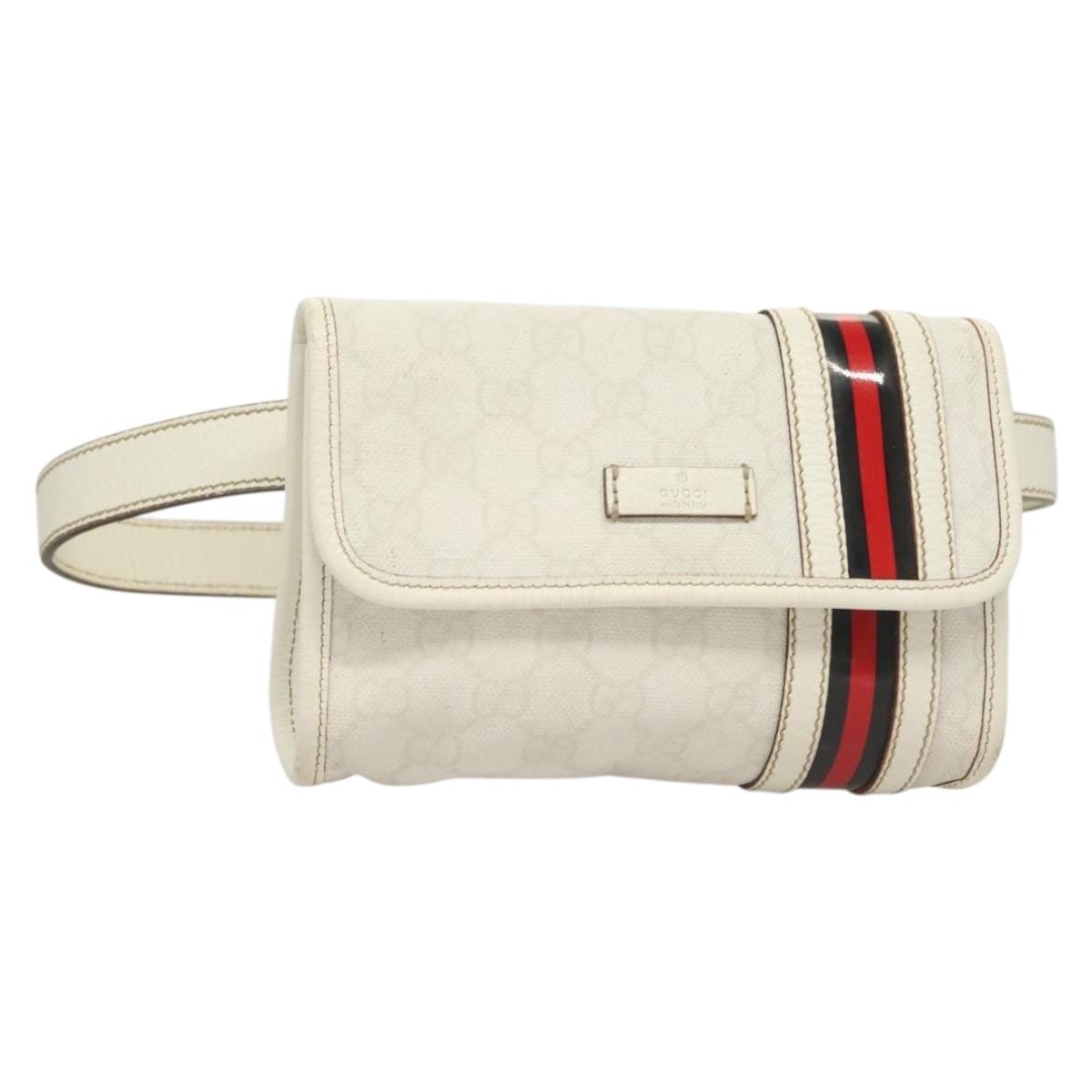 GUCCI GG Supreme Sherry Line Waist bag PVC White Gold 1669 Auth bs28457