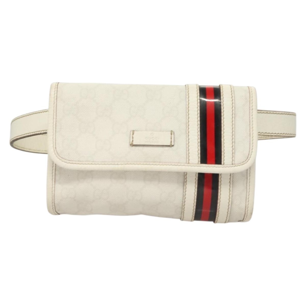 GUCCI GG Supreme Sherry Line Waist bag PVC White Gold 1669 Auth bs28457