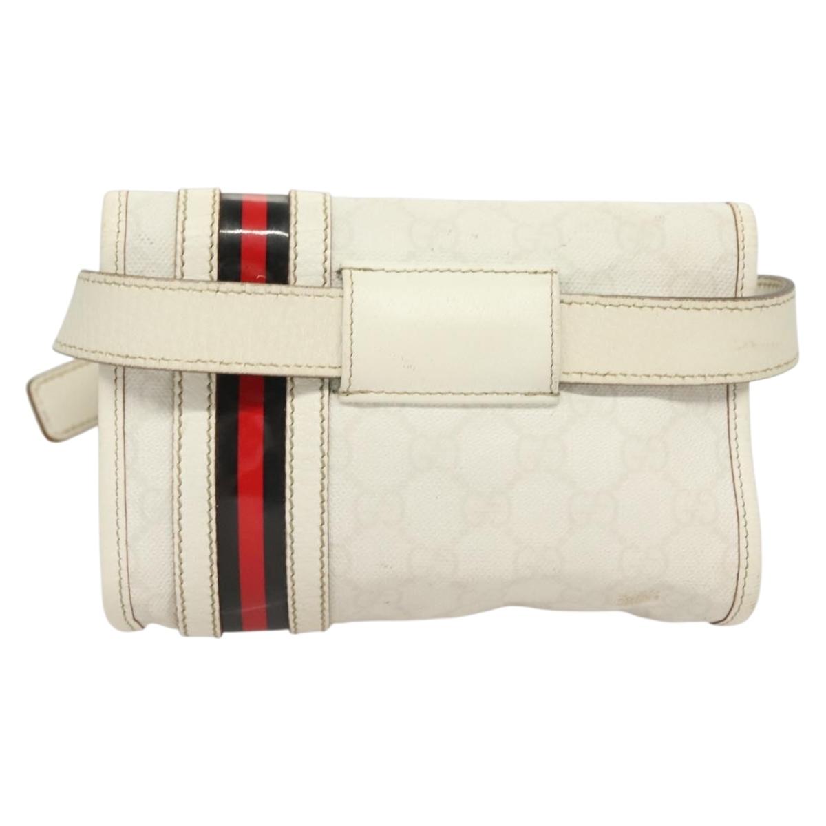 GUCCI GG Supreme Sherry Line Waist bag PVC White Gold 1669 Auth bs28457