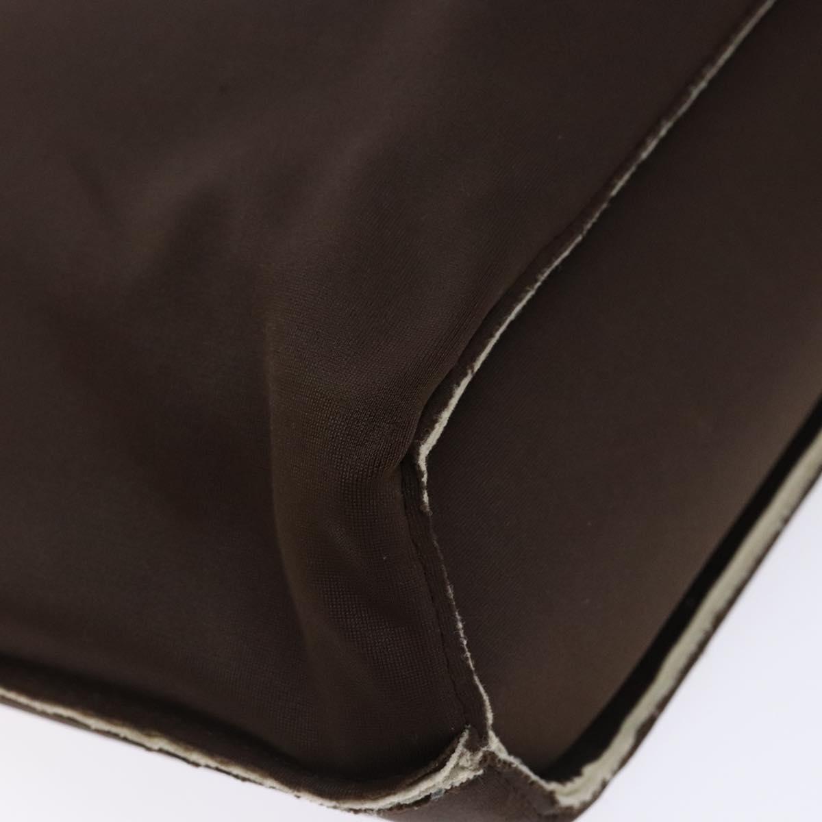 CHANEL Hand Bag Nylon Brown Silver CC Auth bs28458