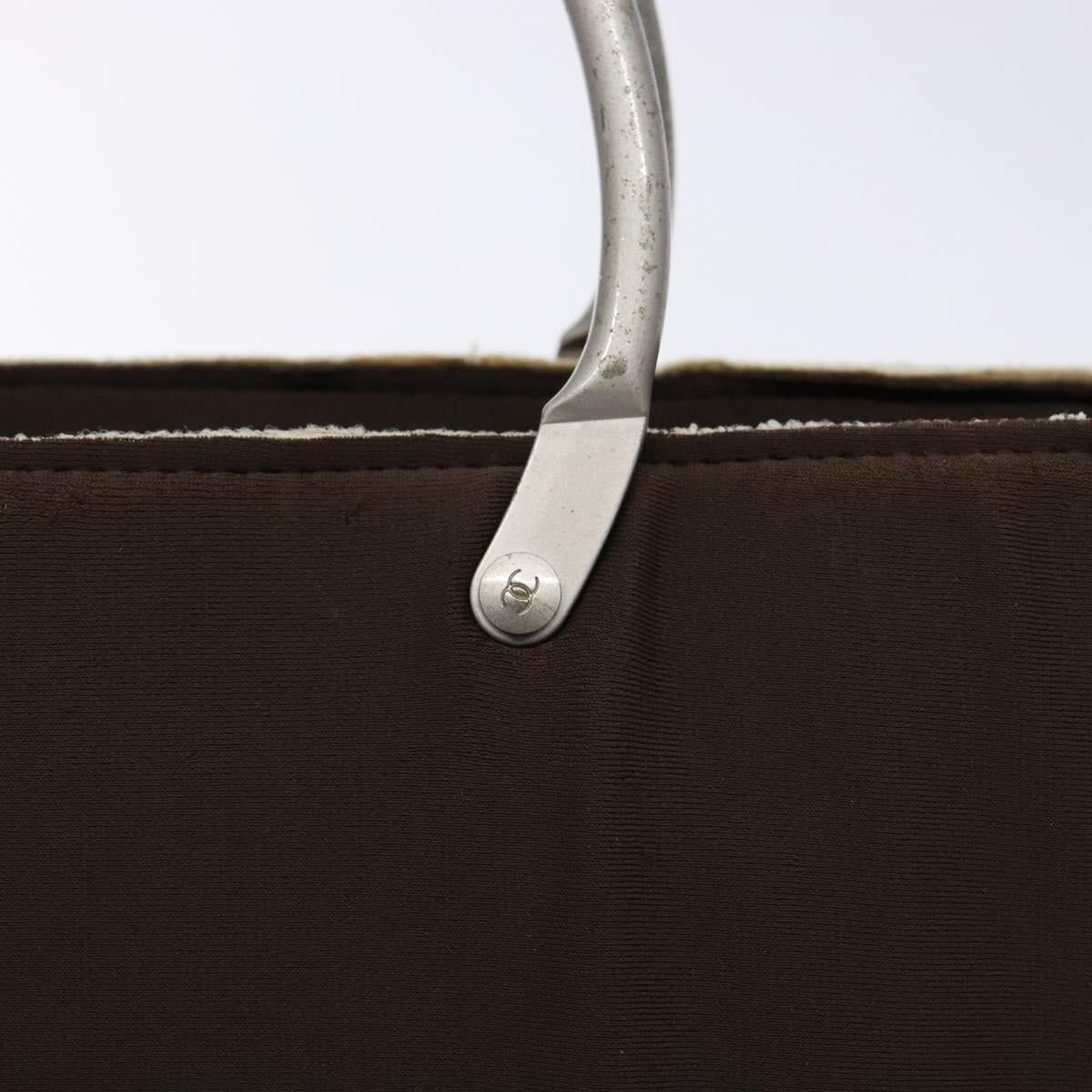 CHANEL Hand Bag Nylon Brown Silver CC Auth bs28458