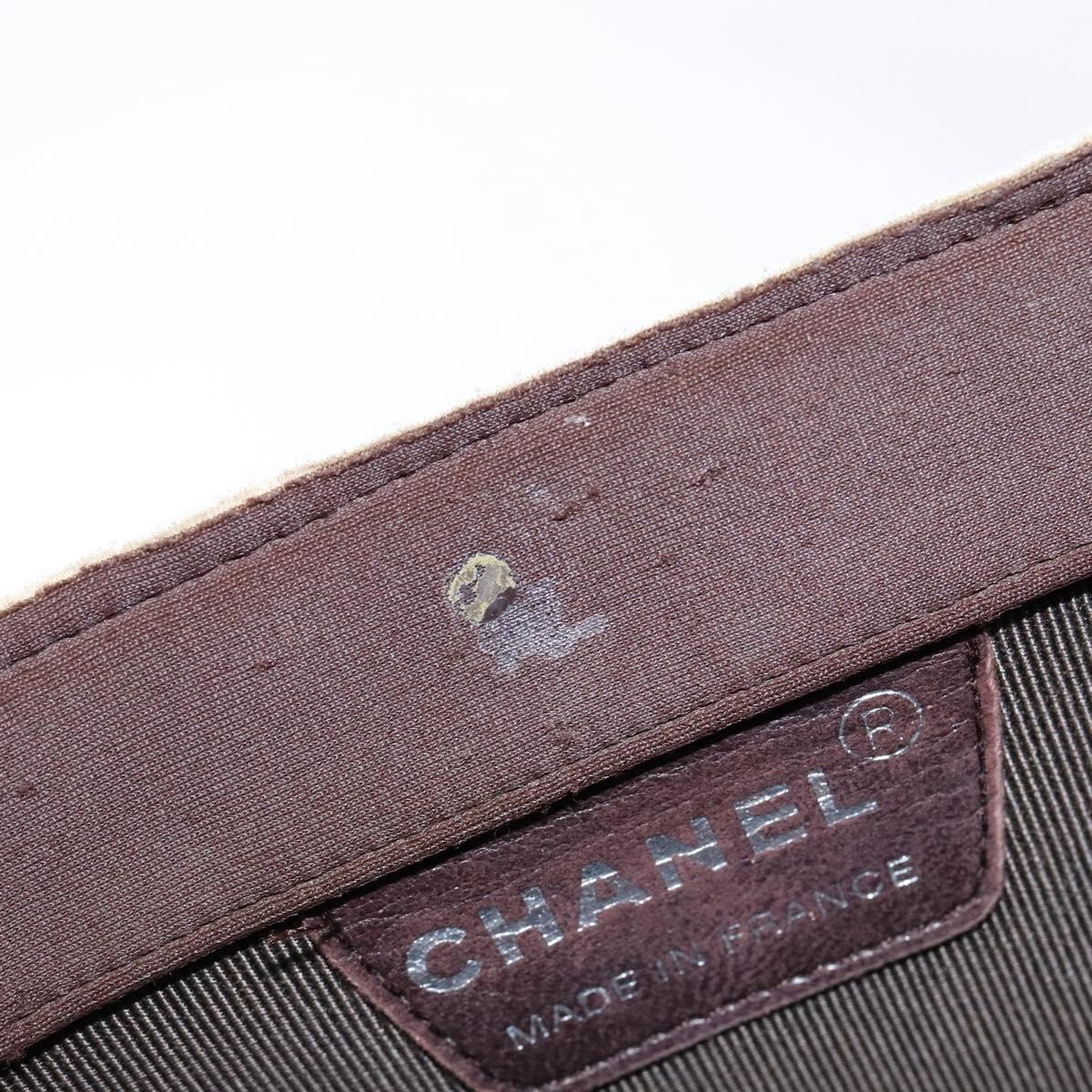 CHANEL Hand Bag Nylon Brown Silver CC Auth bs28458