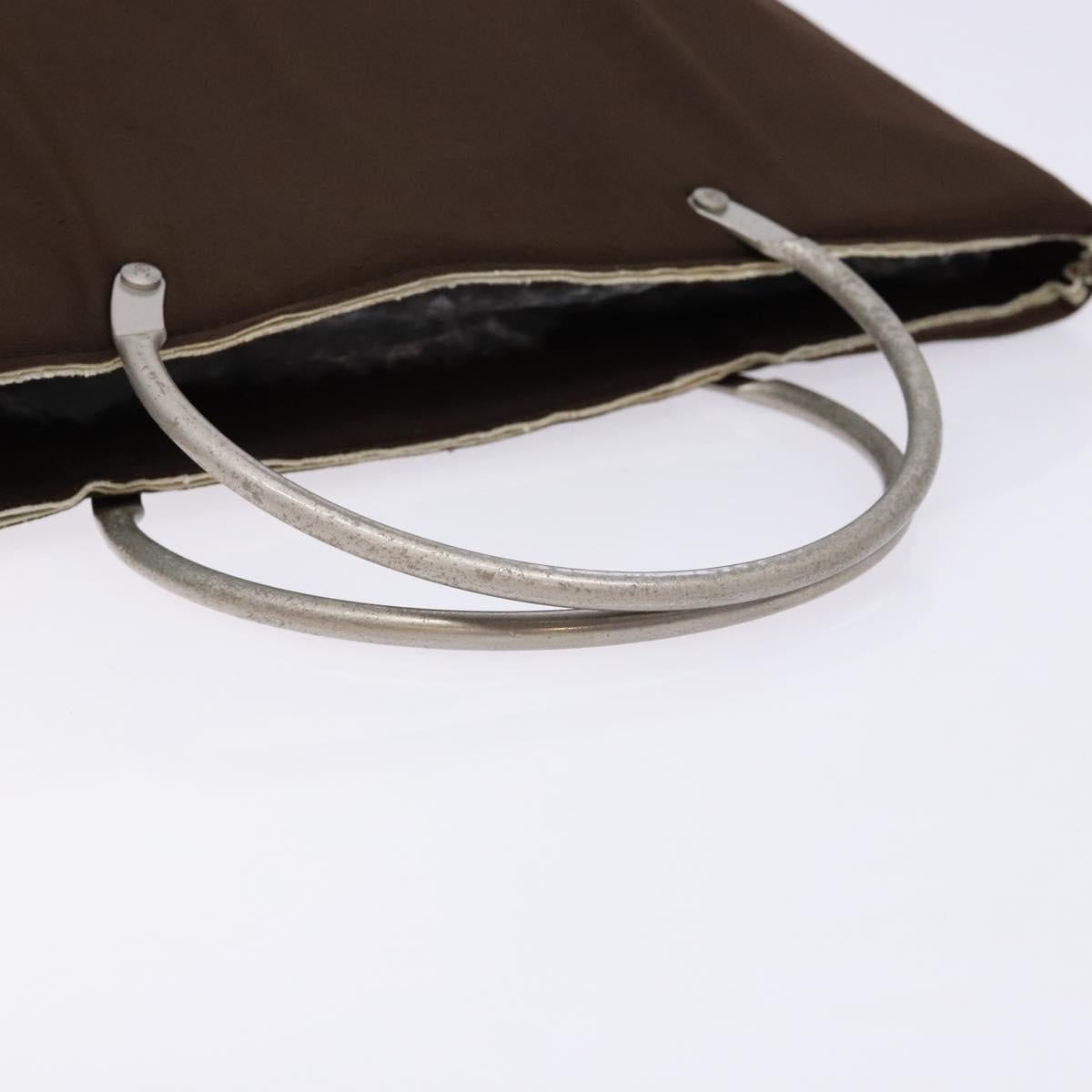 CHANEL Hand Bag Nylon Brown Silver CC Auth bs28458