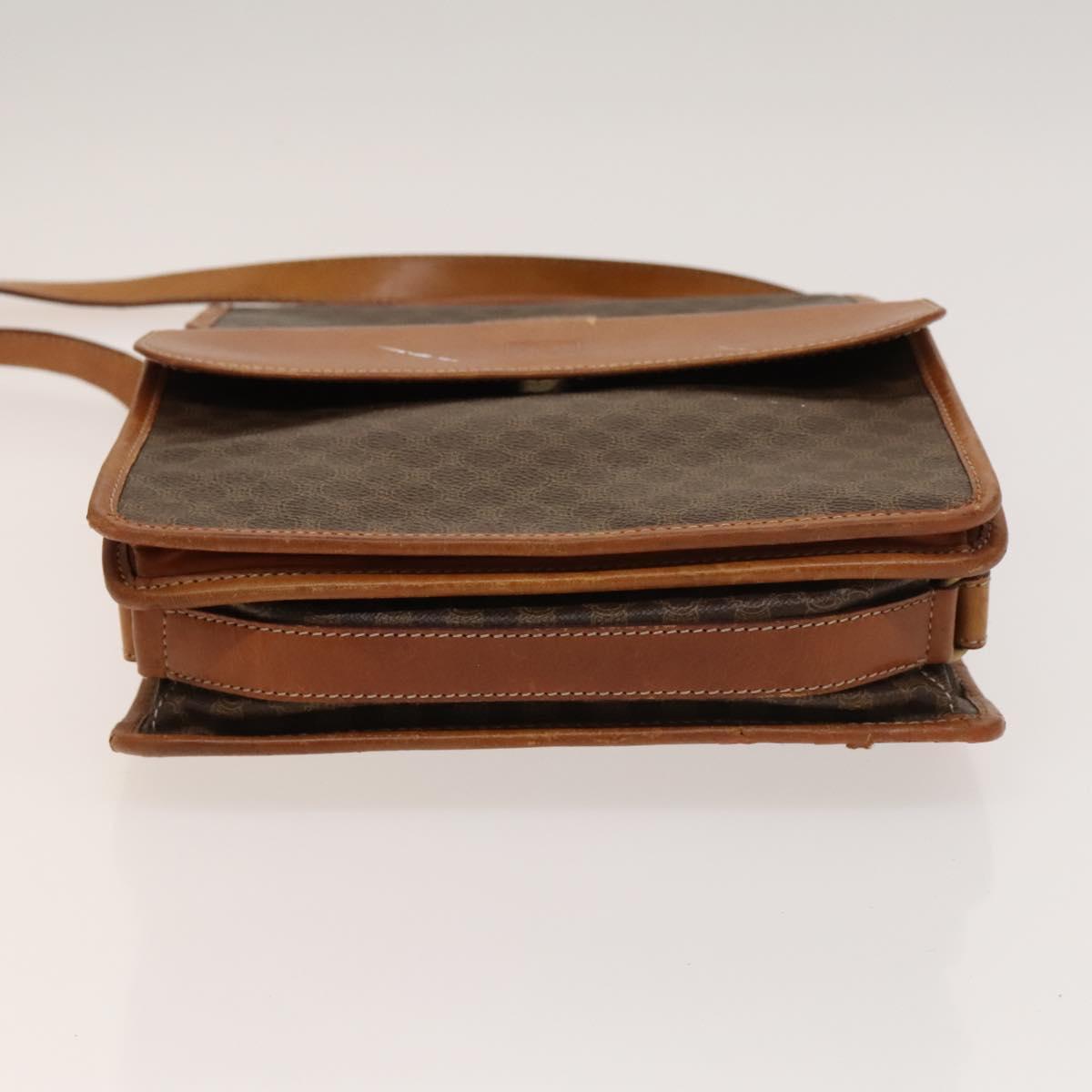 CELINE Macadam Canvas Shoulder Bag PVC Leather Brown Gold Auth bs28466
