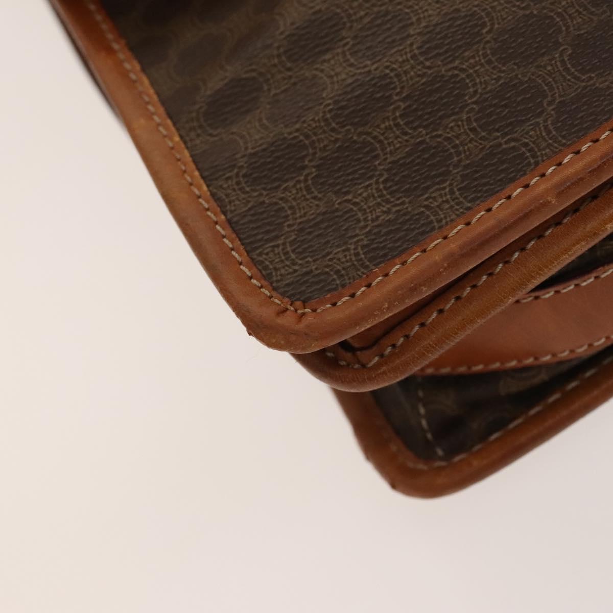 CELINE Macadam Canvas Shoulder Bag PVC Leather Brown Gold Auth bs28466