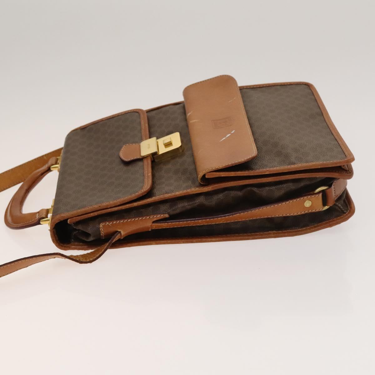 CELINE Macadam Canvas Shoulder Bag PVC Leather Brown Gold Auth bs28466