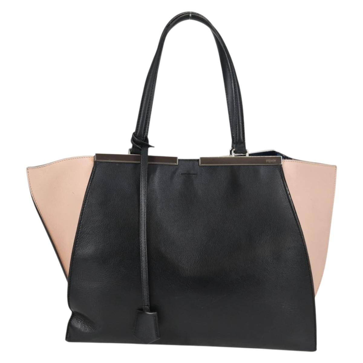 FENDI Toilojour Tote Bag Leather Black Silver Auth bs28474