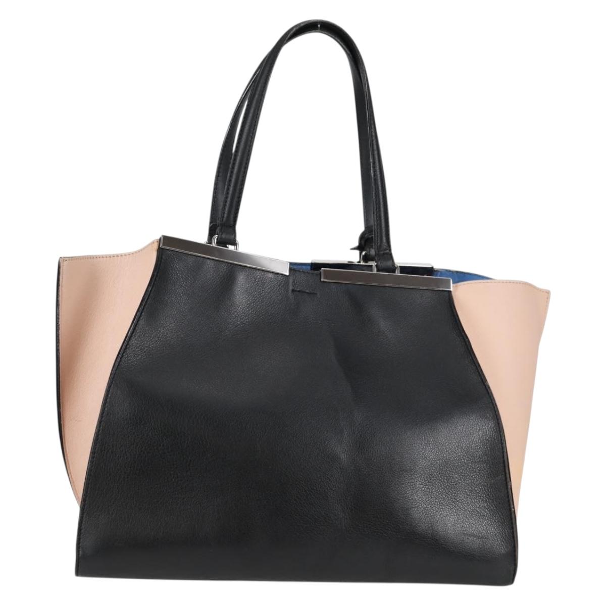 FENDI Toilojour Tote Bag Leather Black Silver Auth bs28474