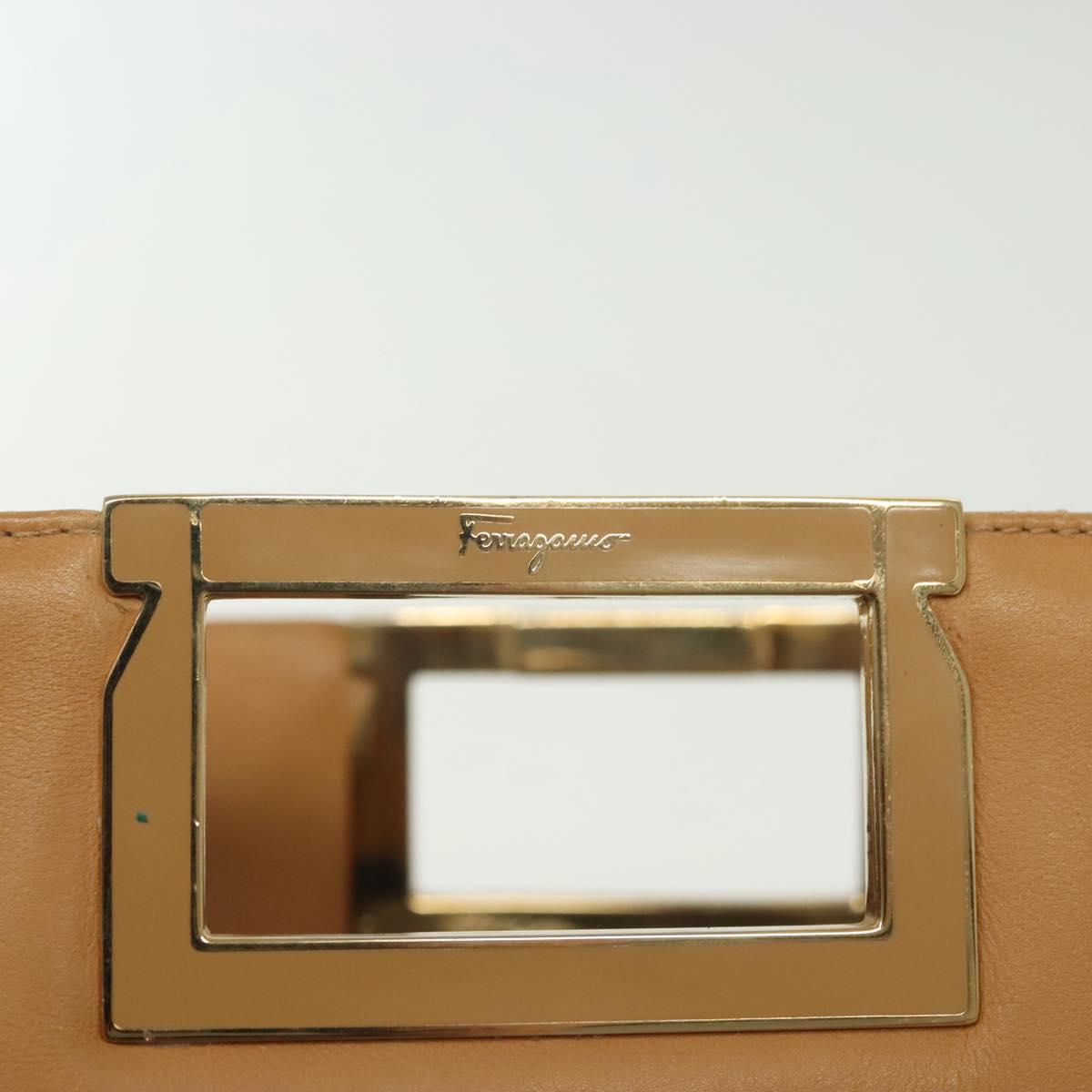 Salvatore Ferragamo Shoulder Bag Leather Beige Gold Auth bs28483