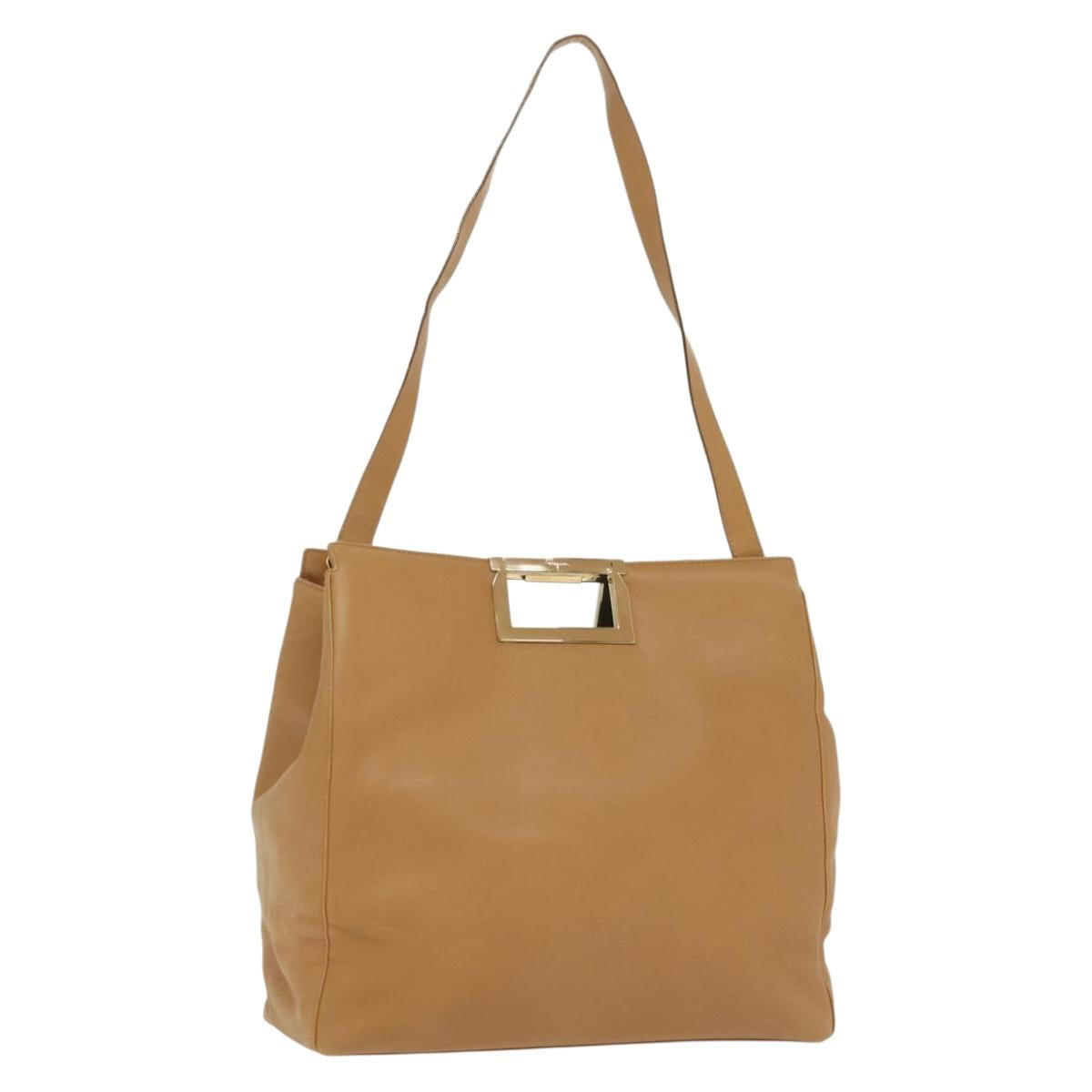 Salvatore Ferragamo Shoulder Bag Leather Beige Gold Auth bs28483