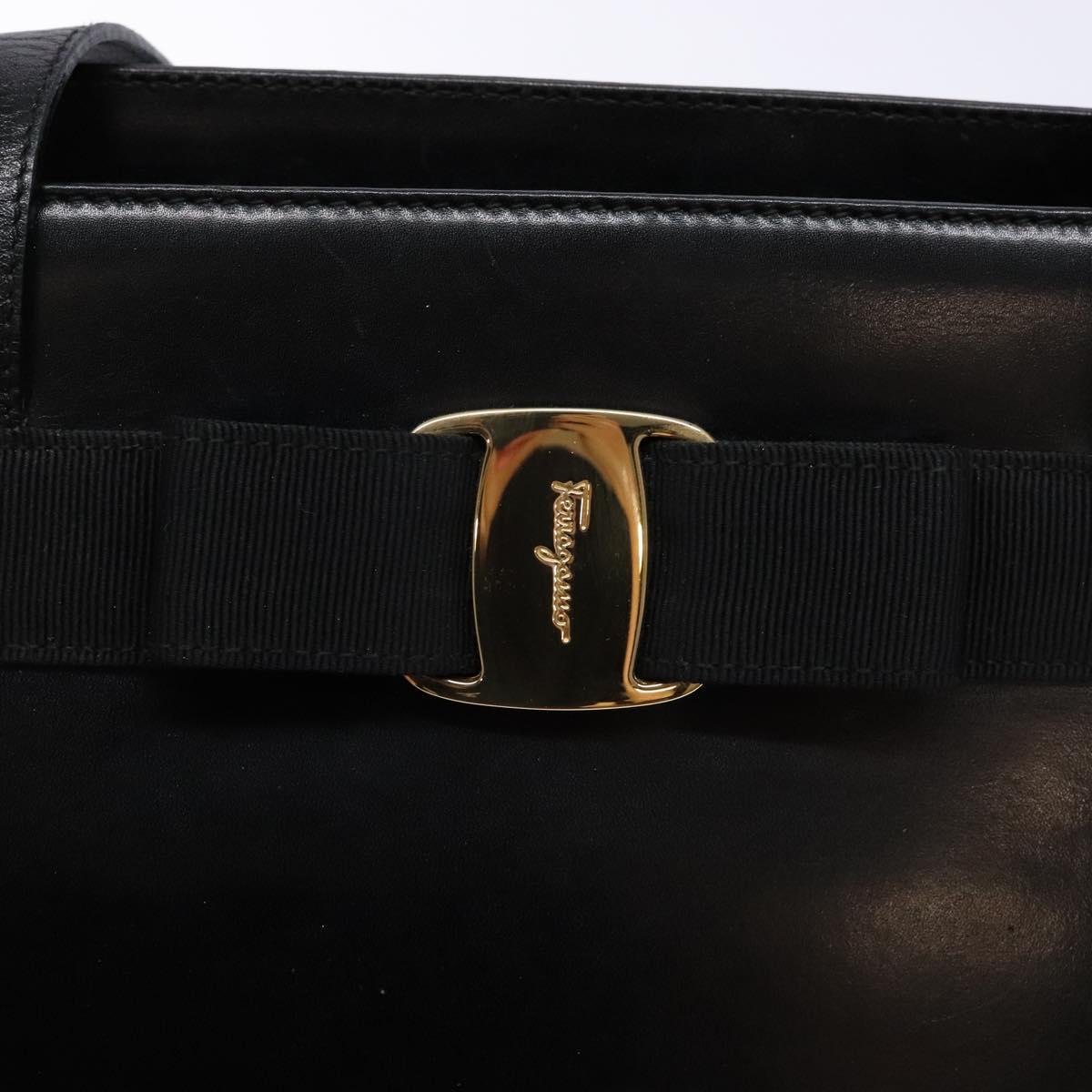 Salvatore Ferragamo Vala Shoulder Bag Leather Black Gold Auth bs28484