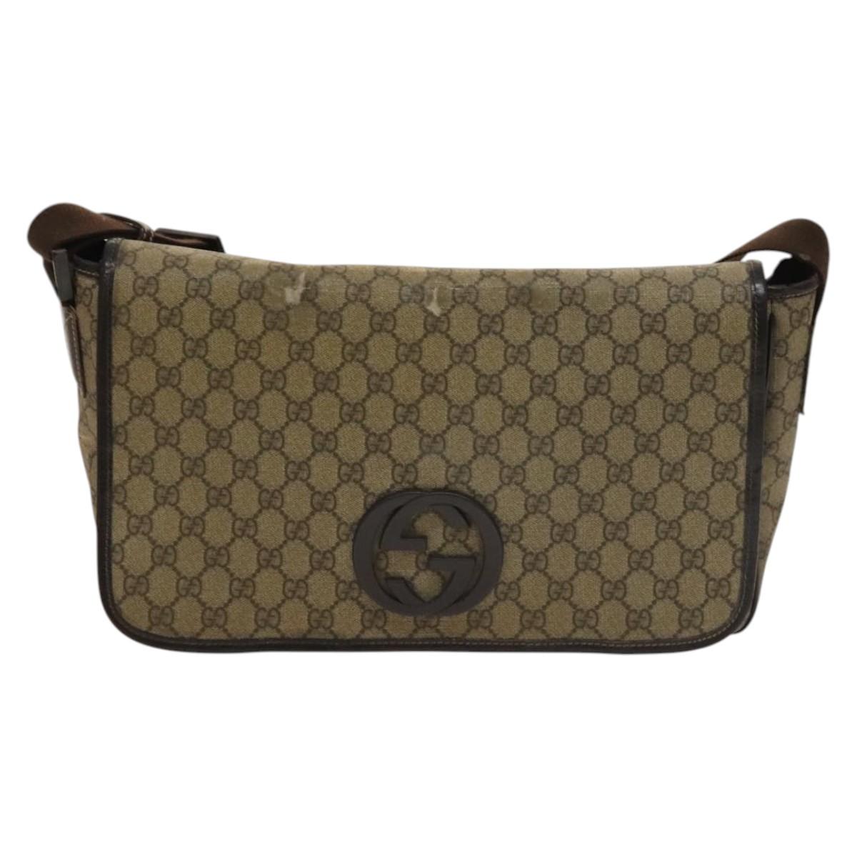 GUCCI GG Supreme Shoulder Bag PVC Beige Silver 223661 Auth bs28491