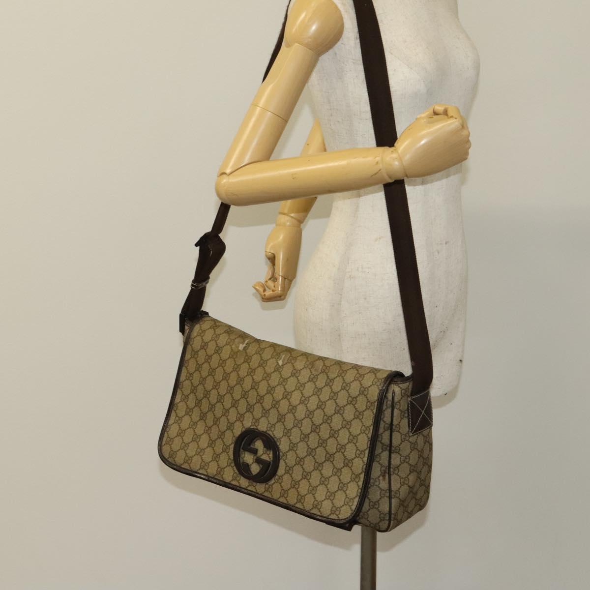 GUCCI GG Supreme Shoulder Bag PVC Beige Silver 223661 Auth bs28491