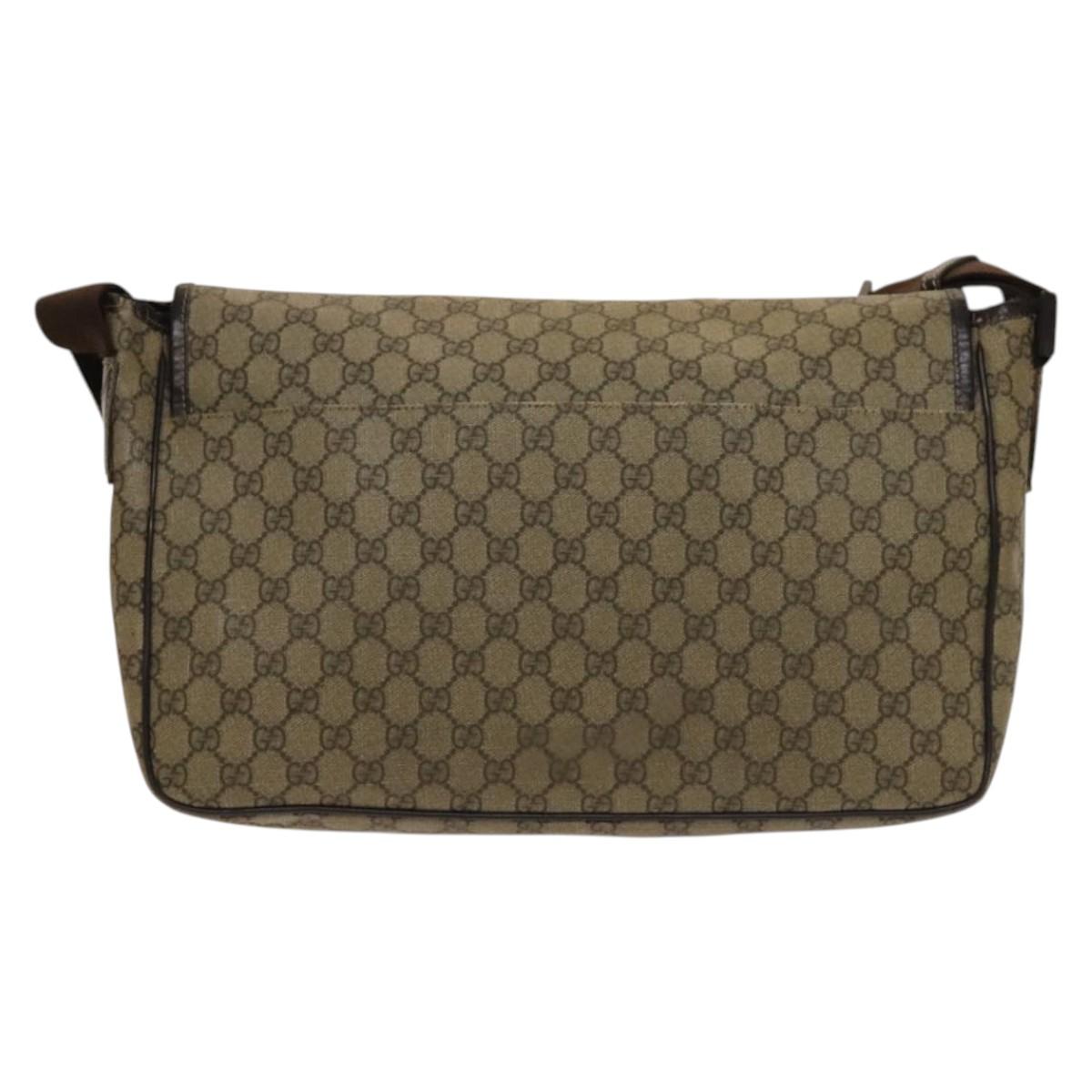 GUCCI GG Supreme Shoulder Bag PVC Beige Silver 223661 Auth bs28491