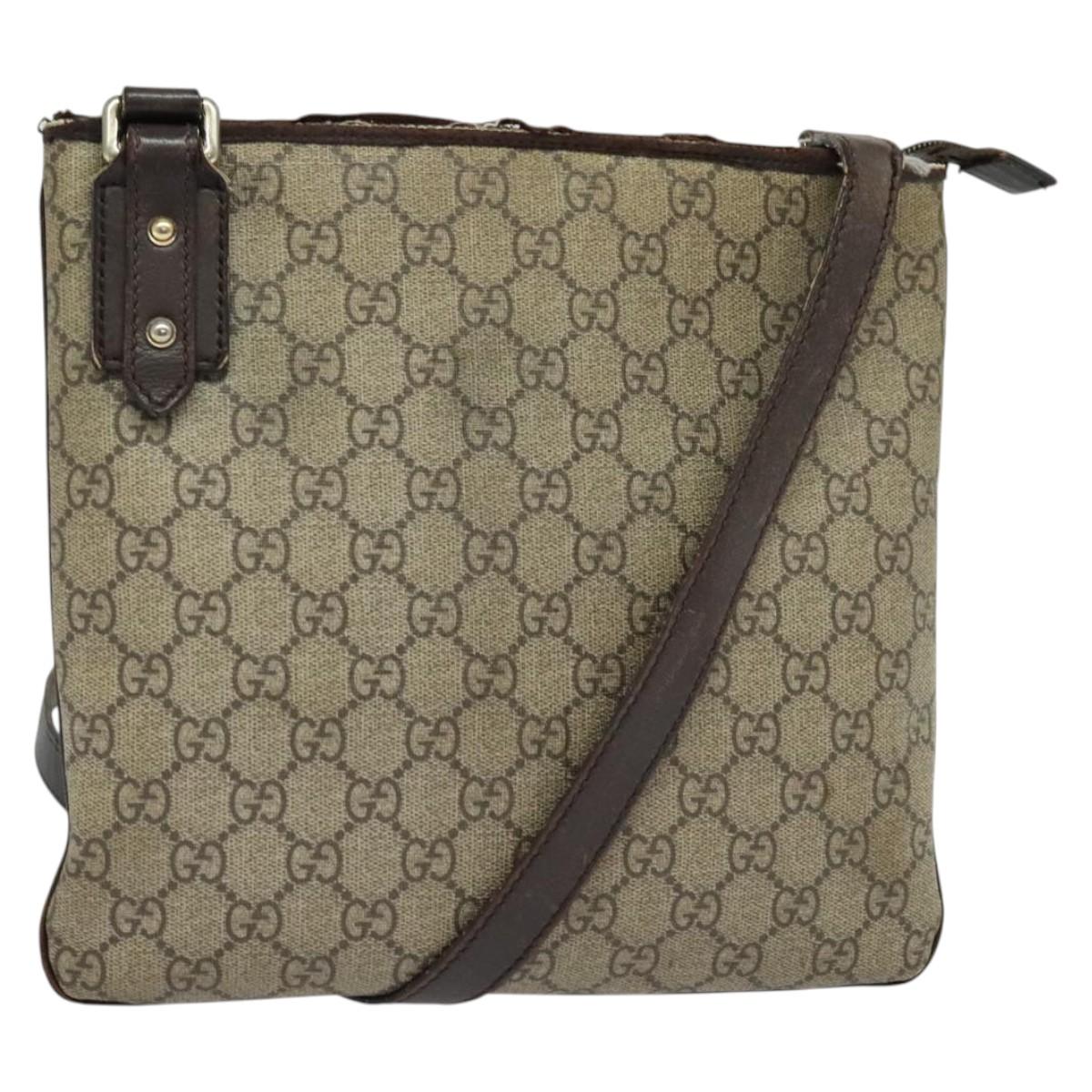 GUCCI GG Supreme Shoulder Bag PVC Outlet Beige Silver 257246 Auth bs28492