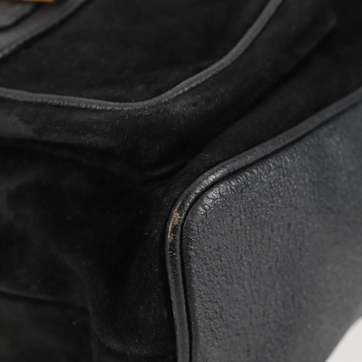 GUCCI Bamboo Backpack Suede Leather Black Gold 003 2058 0016 Auth bs28493