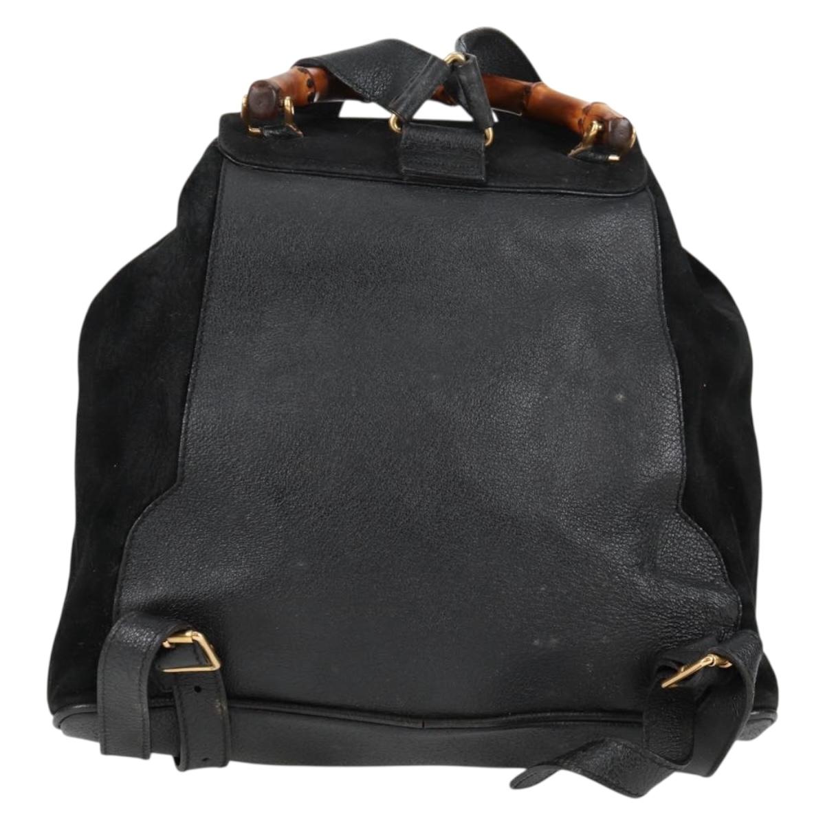 GUCCI Bamboo Backpack Suede Leather Black Gold 003 2058 0016 Auth bs28493