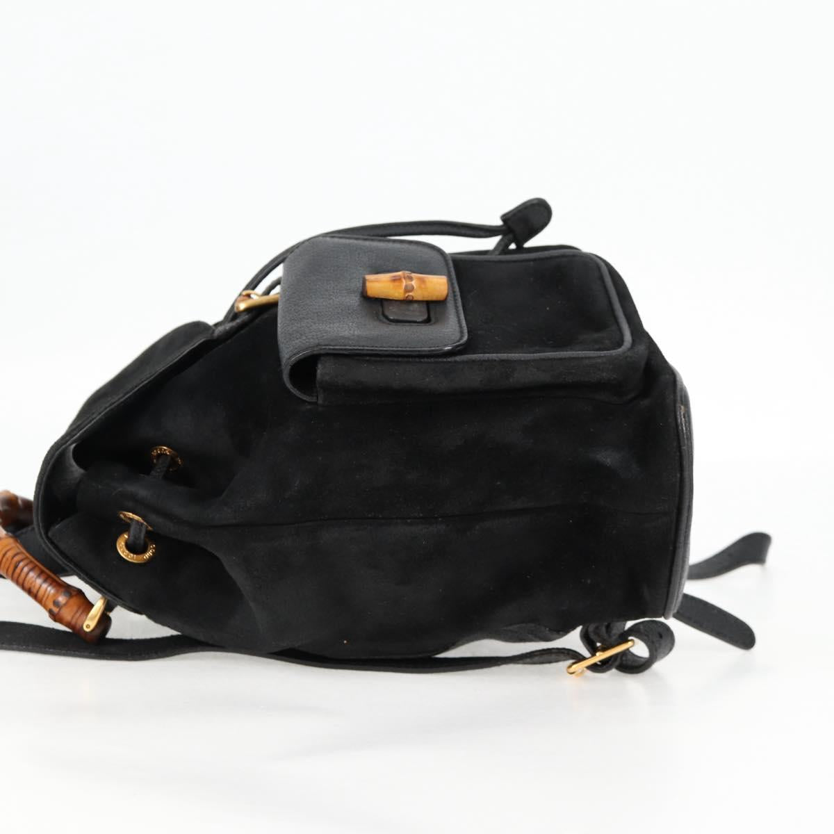 GUCCI Bamboo Backpack Suede Leather Black Gold 003 2058 0016 Auth bs28493
