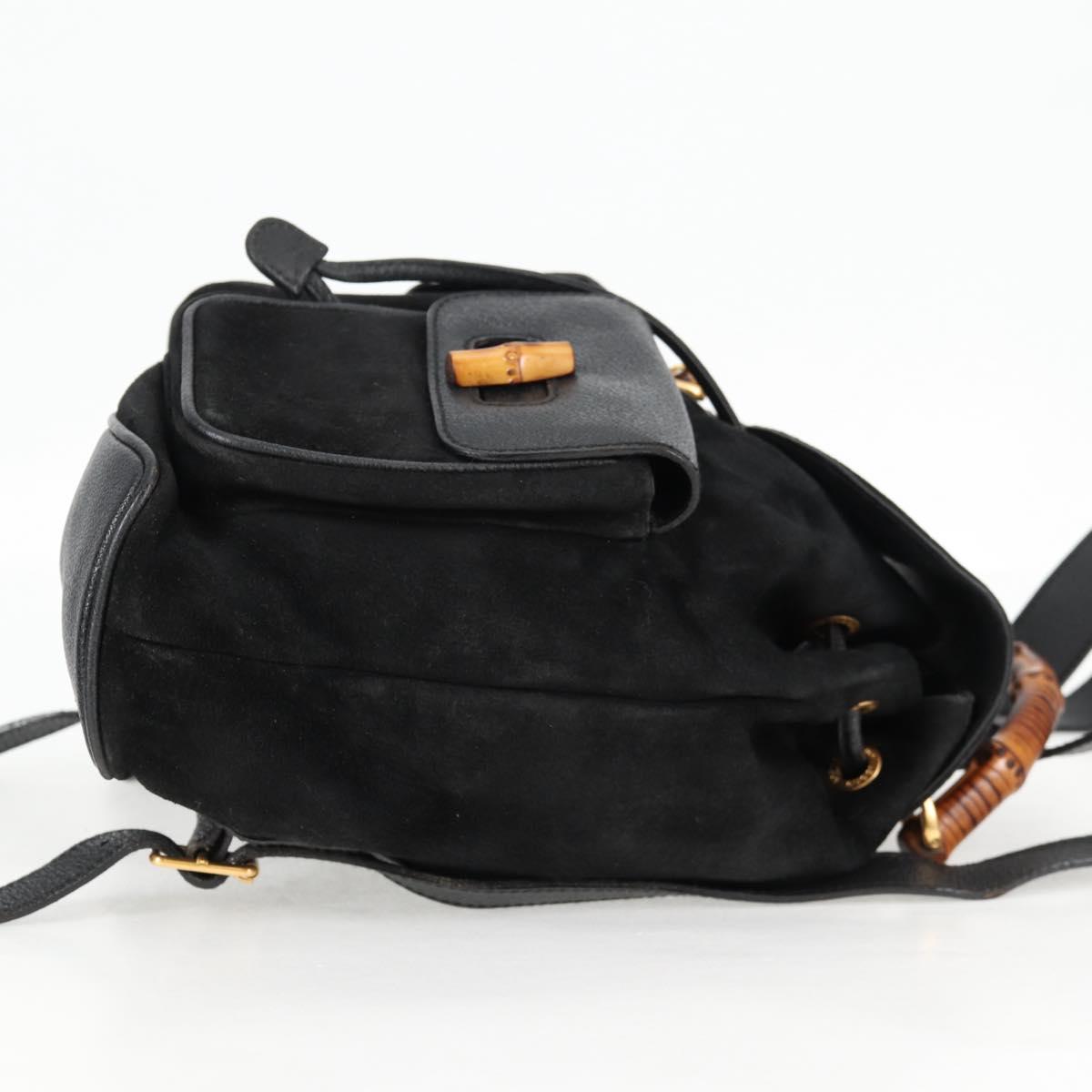 GUCCI Bamboo Backpack Suede Leather Black Gold 003 2058 0016 Auth bs28493