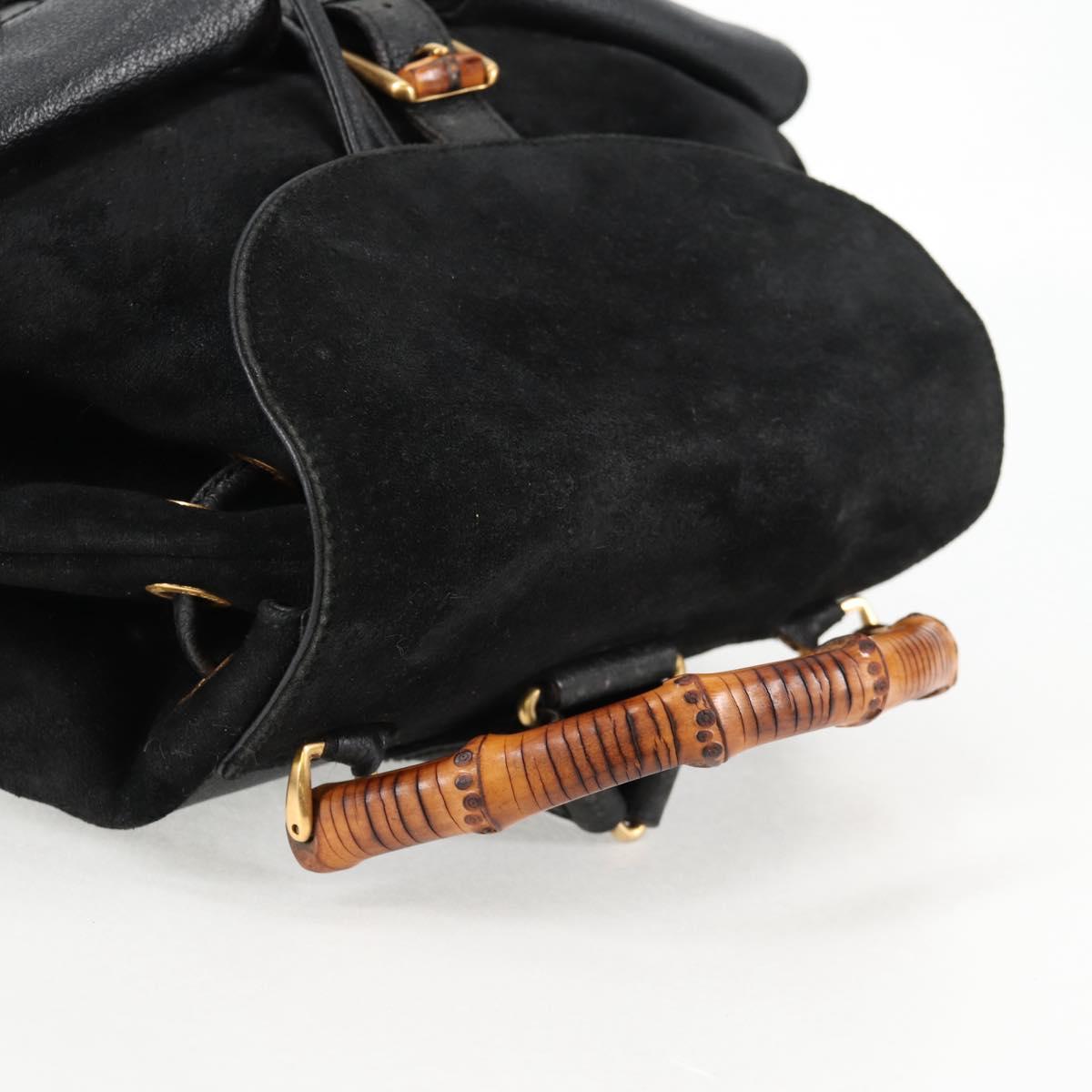 GUCCI Bamboo Backpack Suede Leather Black Gold 003 2058 0016 Auth bs28493