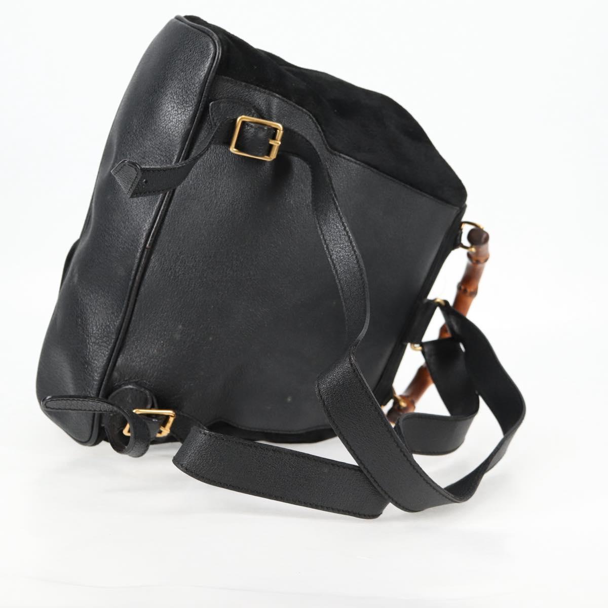 GUCCI Bamboo Backpack Suede Leather Black Gold 003 2058 0016 Auth bs28493
