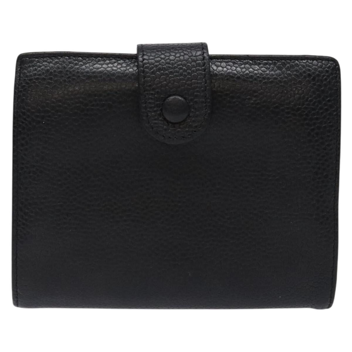 CHANEL Bifold Wallet Caviar Skin Black Gold CC Auth bs28503