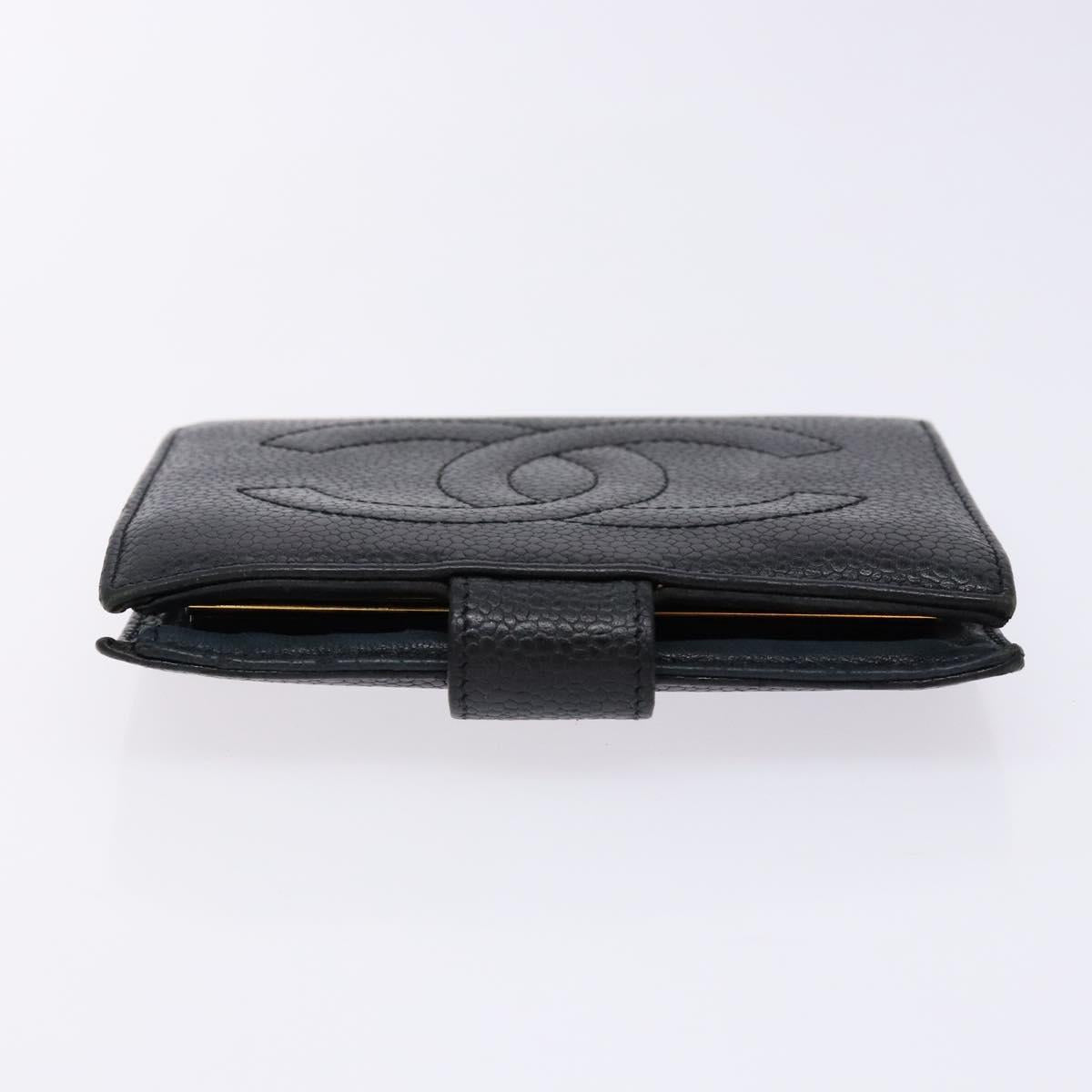 CHANEL Bifold Wallet Caviar Skin Black Gold CC Auth bs28503