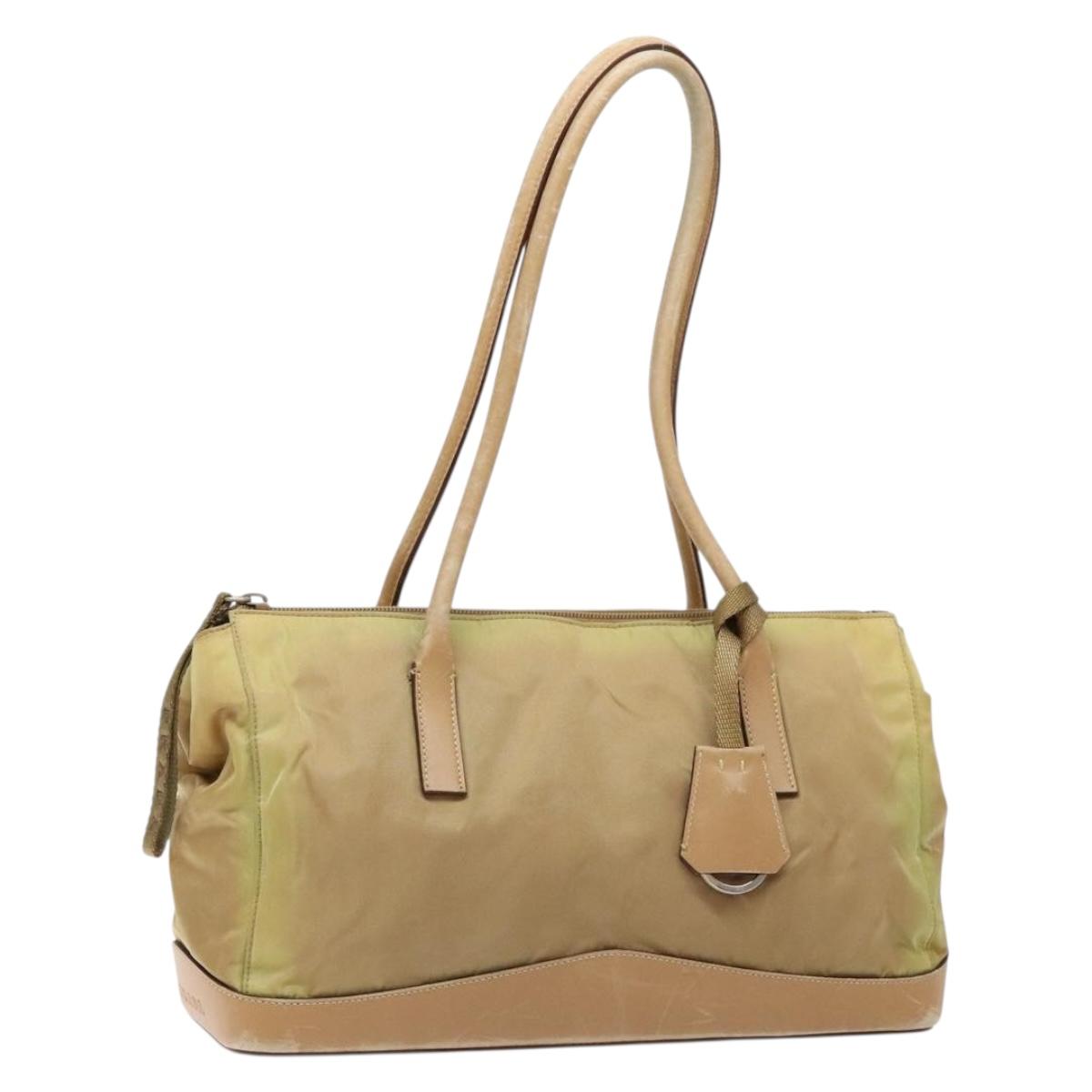 PRADA Hand Bag Nylon Beige Auth bs28510