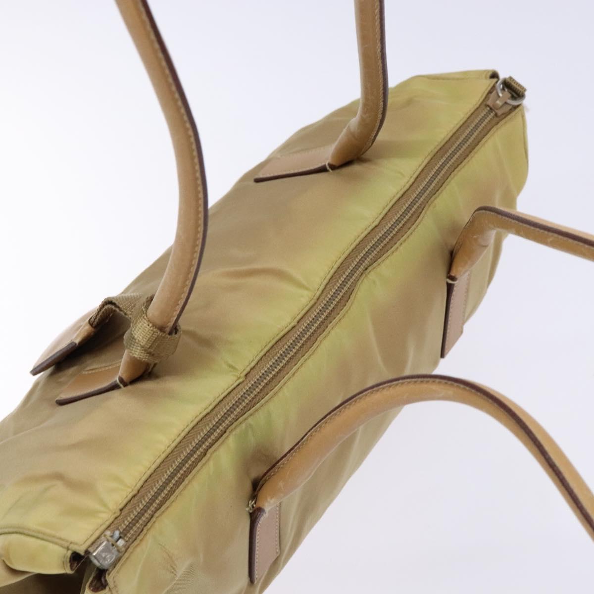 PRADA Hand Bag Nylon Beige Auth bs28510