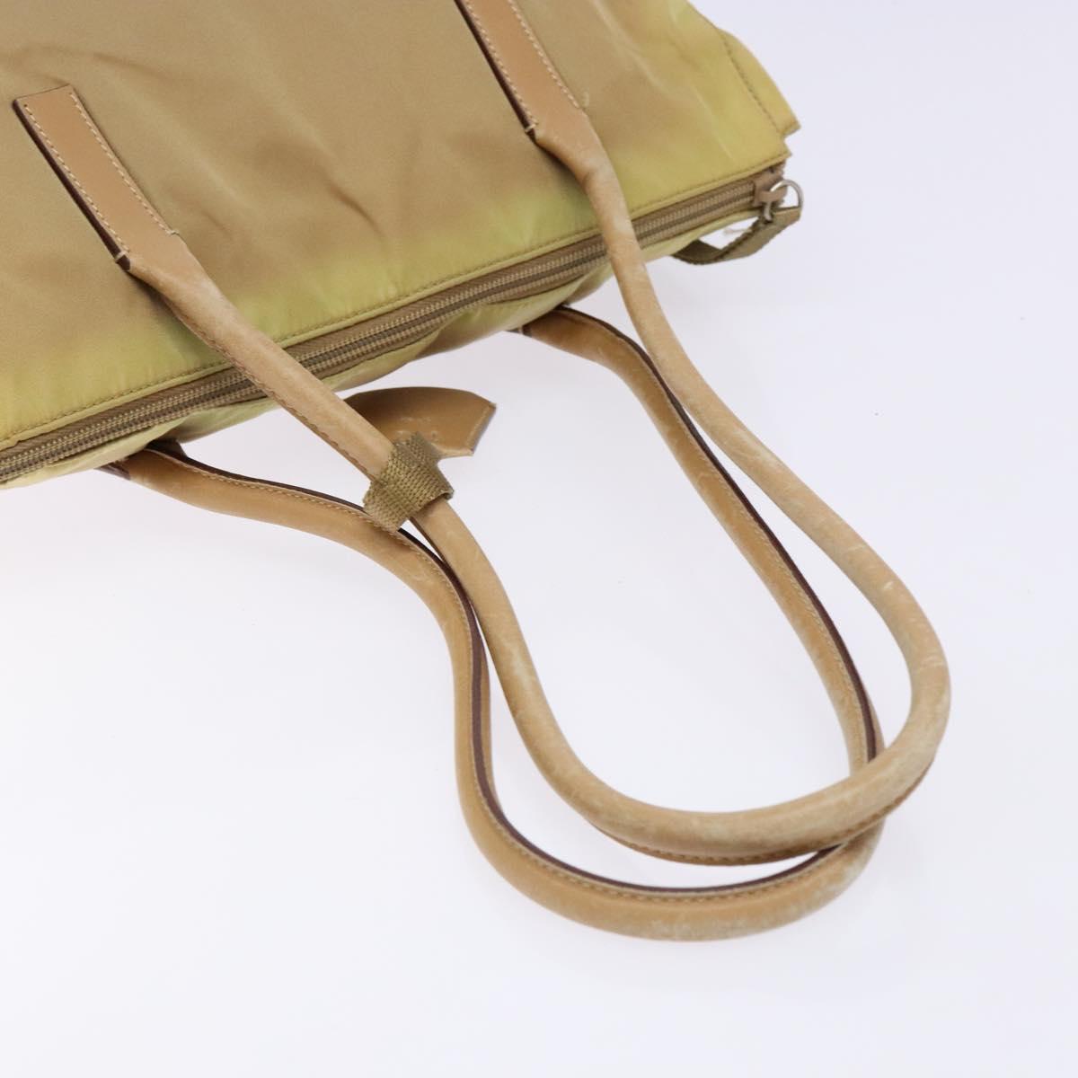 PRADA Hand Bag Nylon Beige Auth bs28510