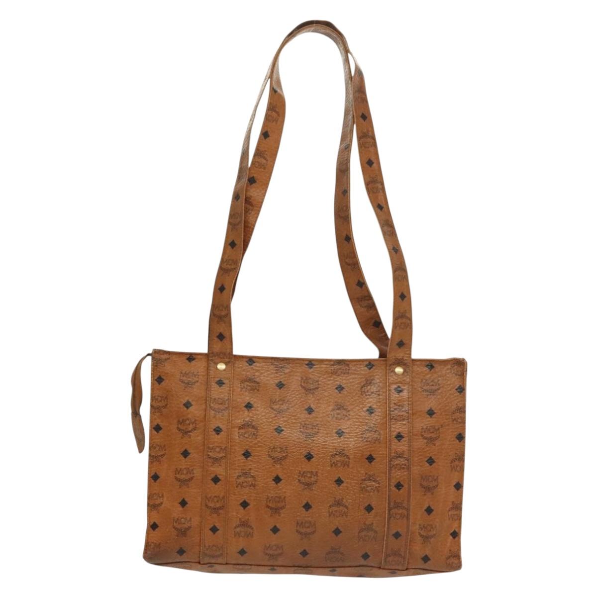 MCM Logogram Vicetos Tote Bag PVC Leather Brown Gold Auth bs28523