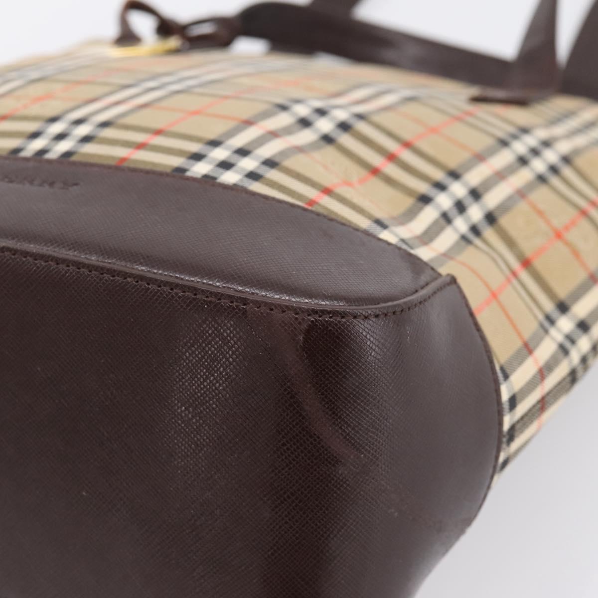 BURBERRY Nova Check Tote Bag Canvas Beige Gold Auth bs28529