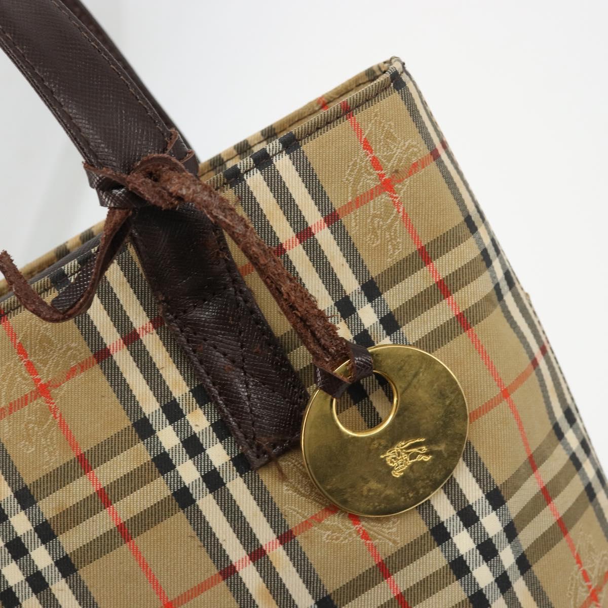 BURBERRY Nova Check Tote Bag Canvas Beige Gold Auth bs28529