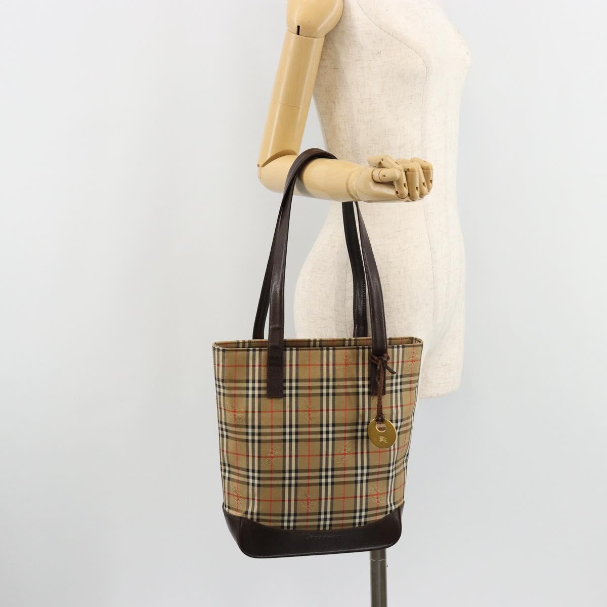BURBERRY Nova Check Tote Bag Canvas Beige Gold Auth bs28529