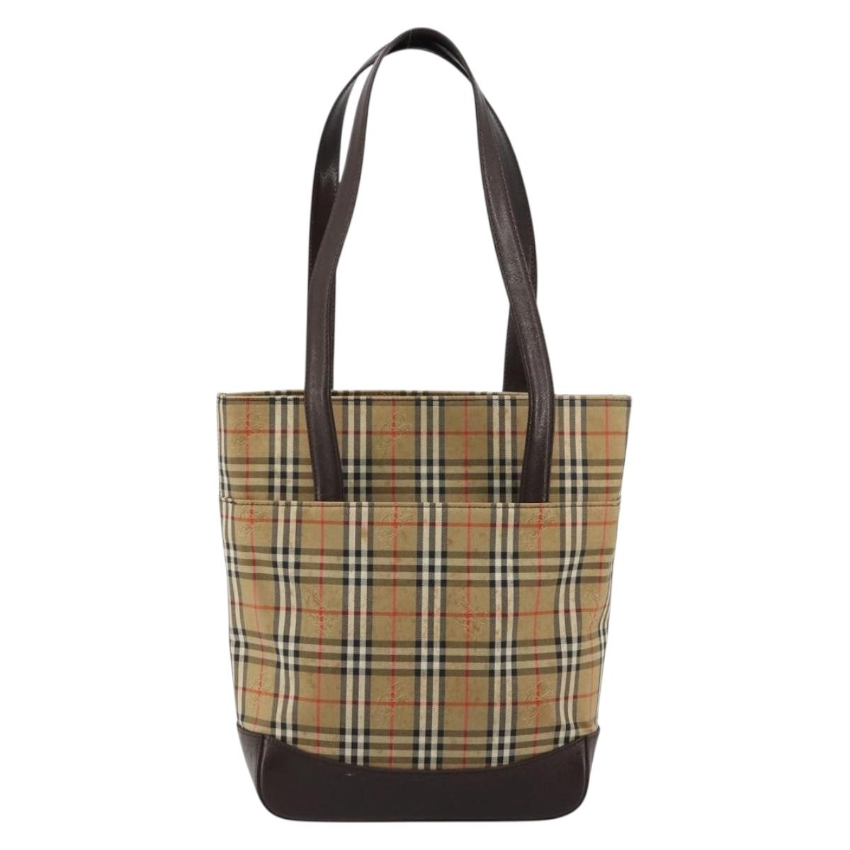 BURBERRY Nova Check Tote Bag Canvas Beige Gold Auth bs28529