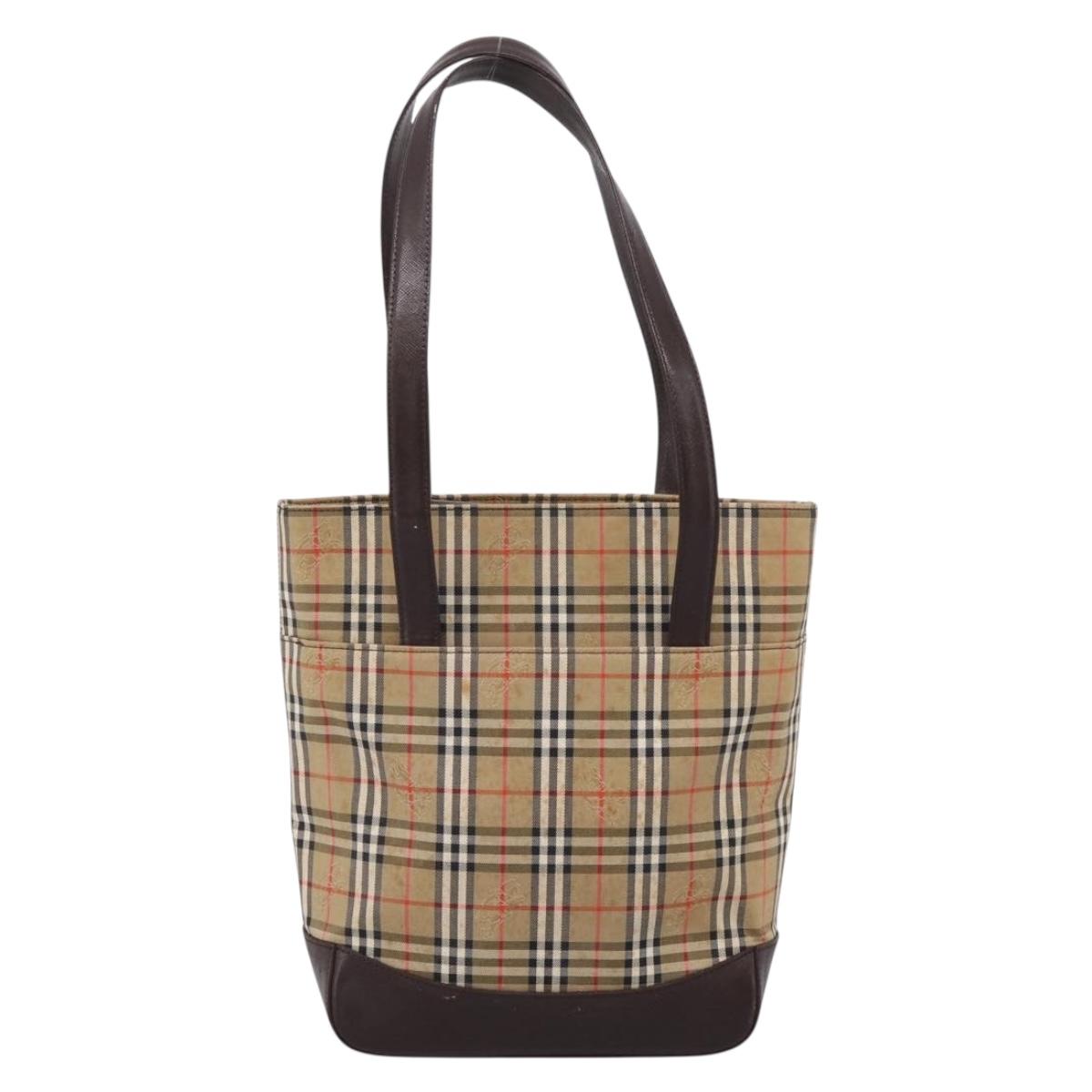BURBERRY Nova Check Tote Bag Canvas Beige Gold Auth bs28529