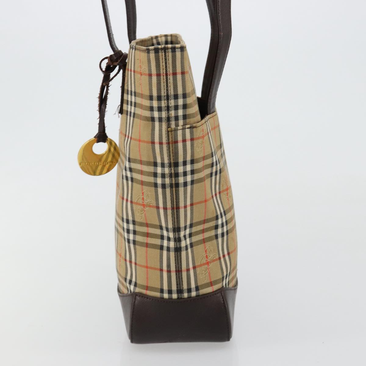 BURBERRY Nova Check Tote Bag Canvas Beige Gold Auth bs28529