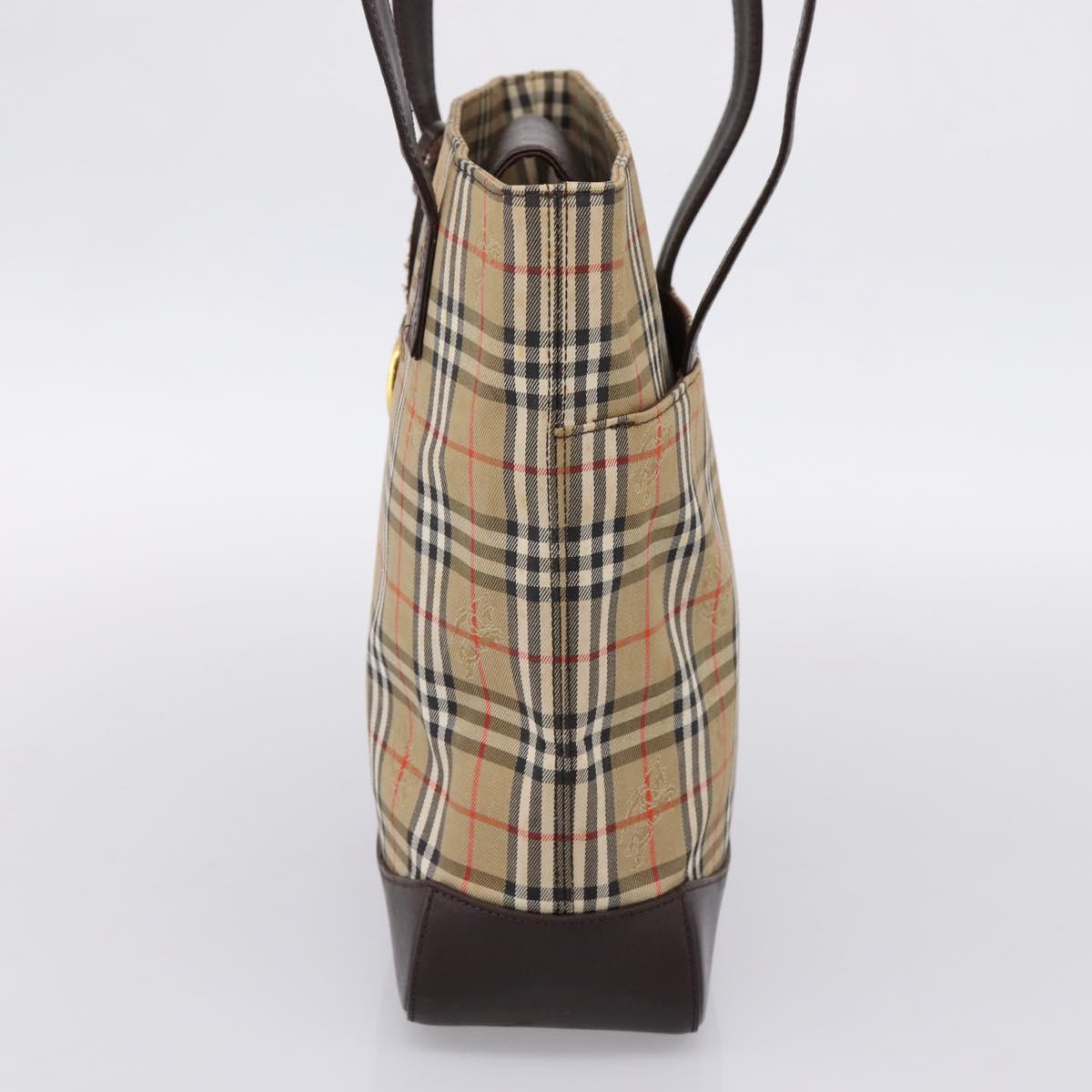 BURBERRY Nova Check Tote Bag Canvas Beige Gold Auth bs28529