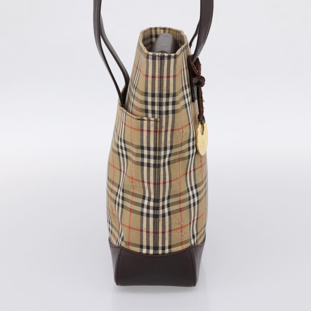 BURBERRY Nova Check Tote Bag Canvas Beige Gold Auth bs28529