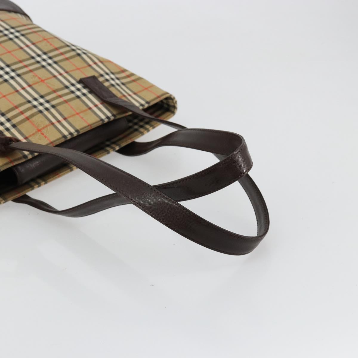 BURBERRY Nova Check Tote Bag Canvas Beige Gold Auth bs28529