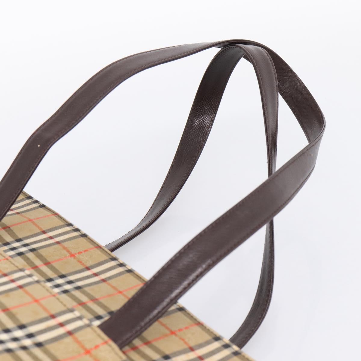 BURBERRY Nova Check Tote Bag Canvas Beige Gold Auth bs28529
