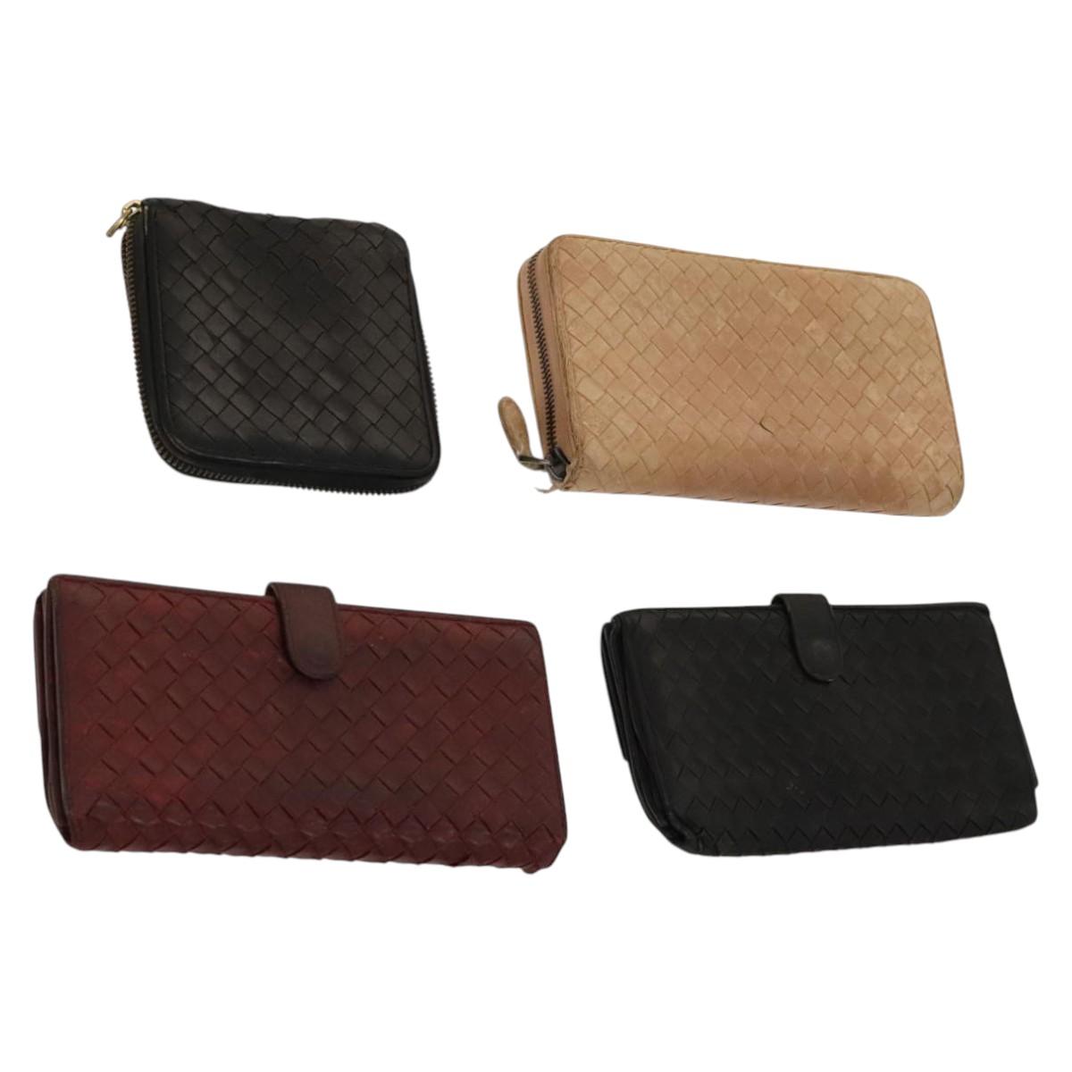BOTTEGA VENETA INTRECCIATO Wallet Leather 4Set Black Beige Bordeaux Auth bs28530
