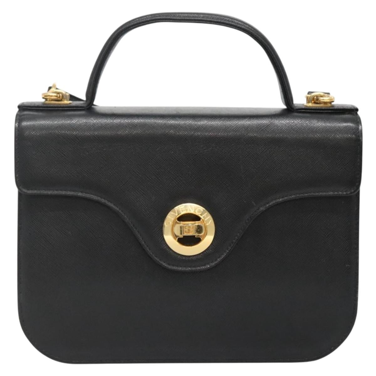 GIVENCHY Hand Bag Leather 2way Black Gold Auth bs28532
