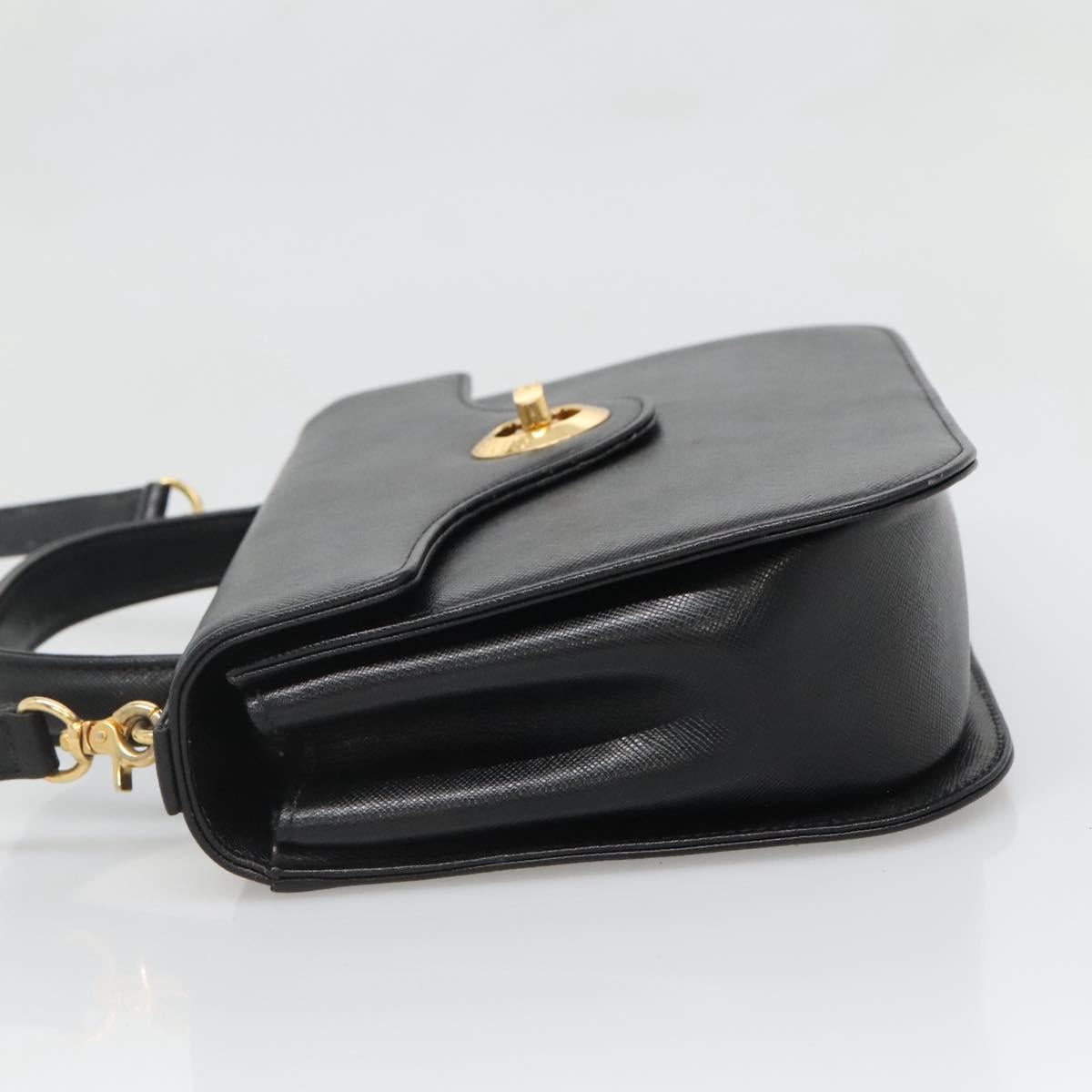 GIVENCHY Hand Bag Leather 2way Black Gold Auth bs28532