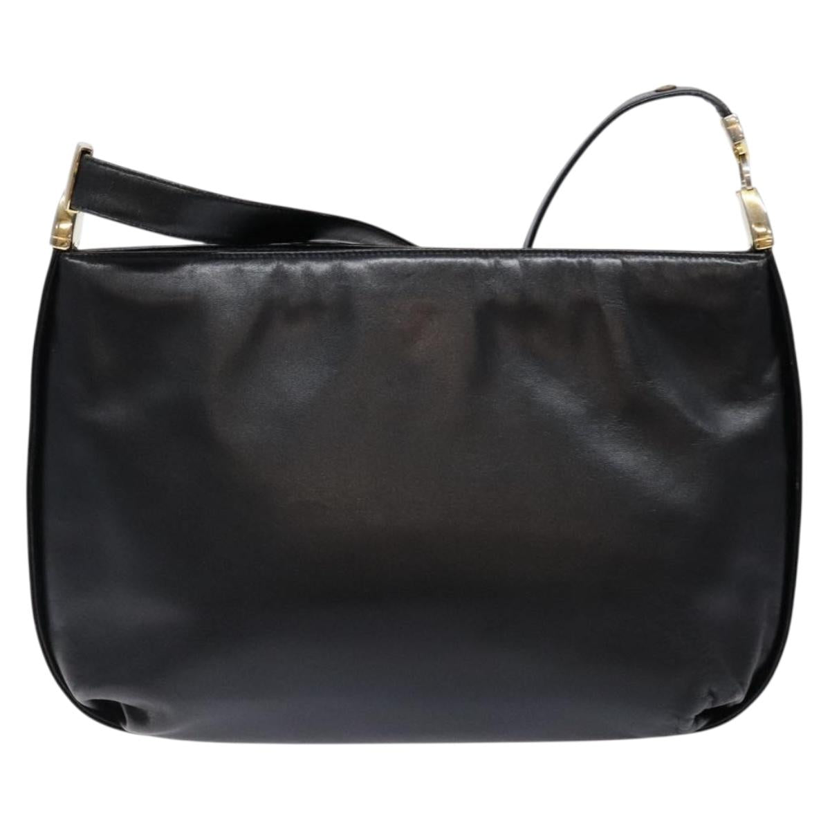 GIVENCHY Shoulder Bag Leather Black Gold Auth bs28533