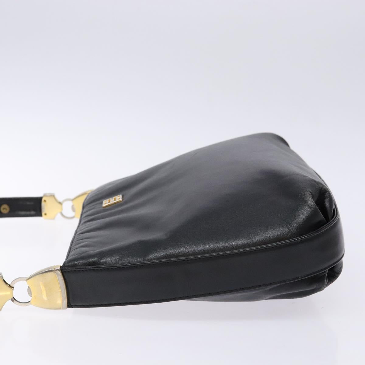 GIVENCHY Shoulder Bag Leather Black Gold Auth bs28533